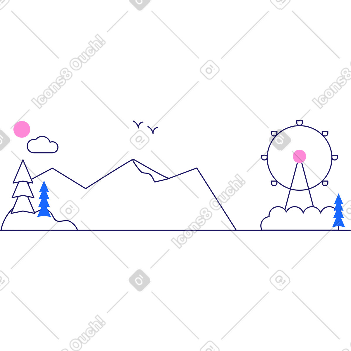 Berge und vergnügungspark für den hintergrund-Illustration im Matey-Stil als Download in PNG, SVG