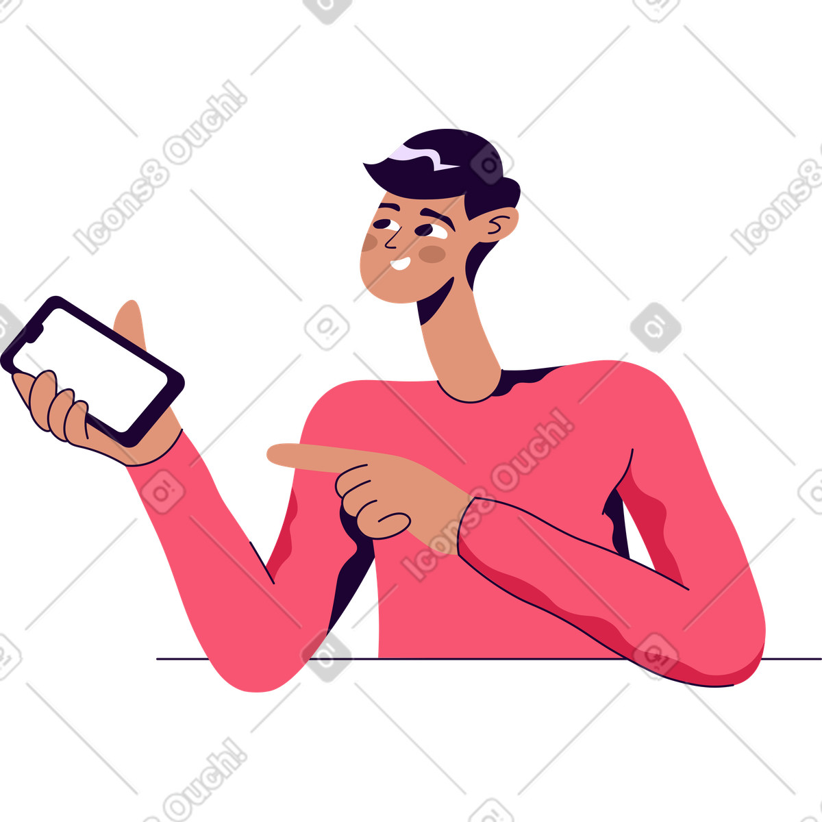 Illustration Mec tenant un téléphone portable dans le style Martina à télécharger aux formats PNG, SVG