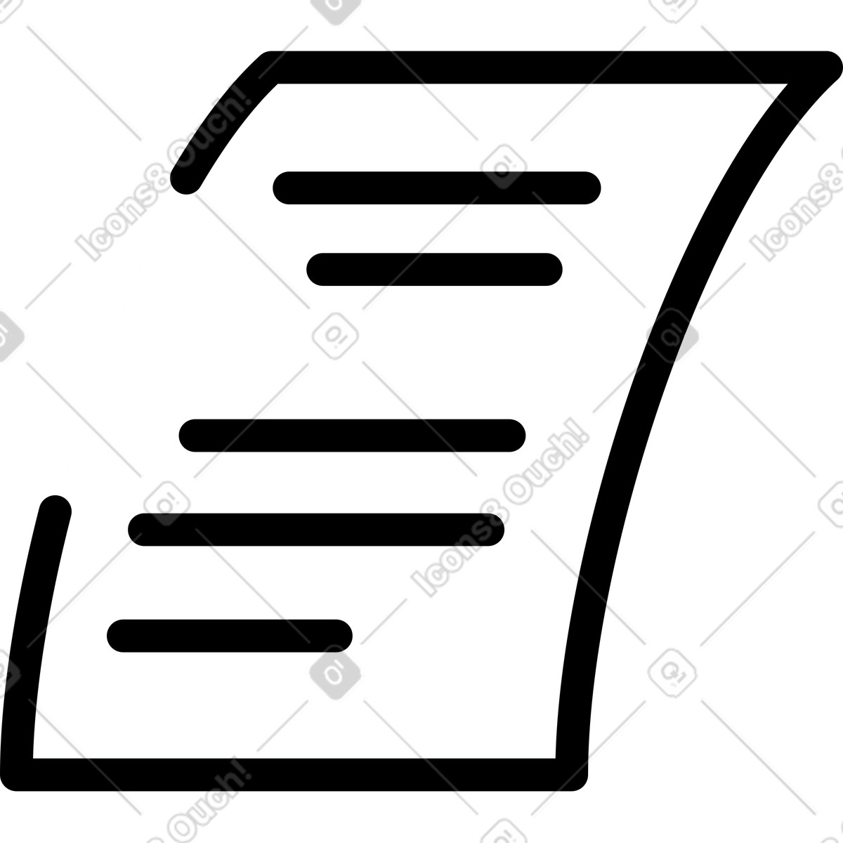 Notion Line Art スタイルの Document page outline with curved corner and horizontal text lines のイラストをPNG、SVG形式でダウンロード
