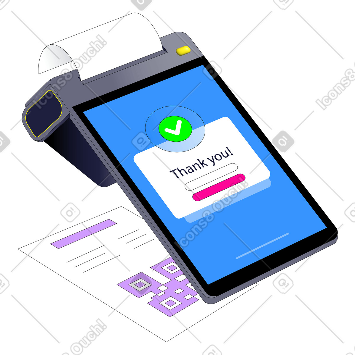 Ilustración Terminal pos con recibo en estilo Pop a descargar en PNG y SVG