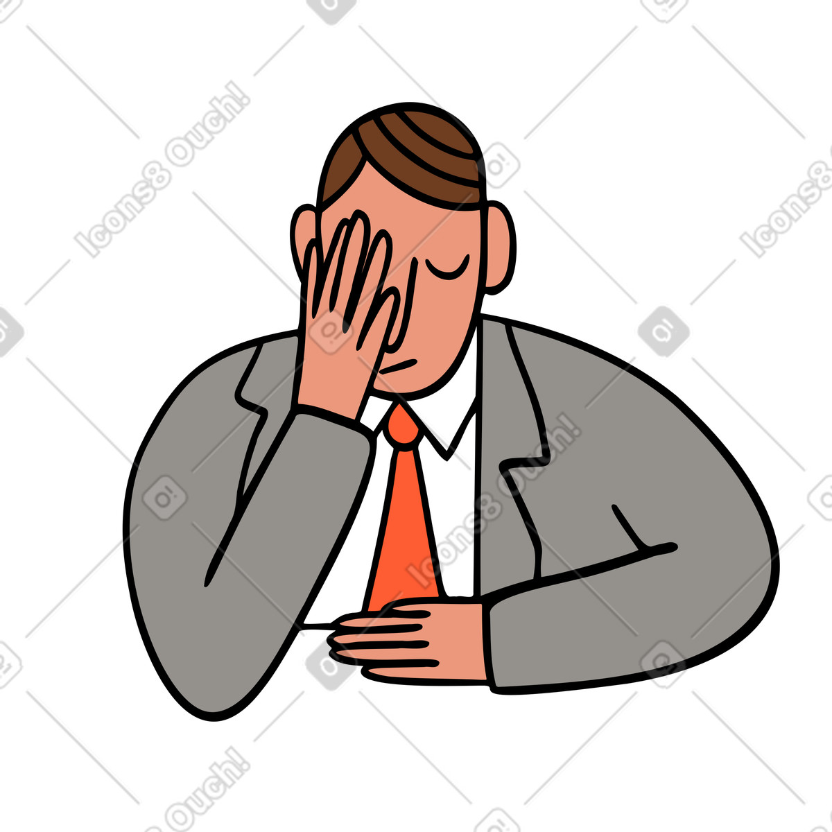 下载 Comic 风格的 疲惫的商人沮丧地捂着脸 插画，支持 PNG、SVG 格式