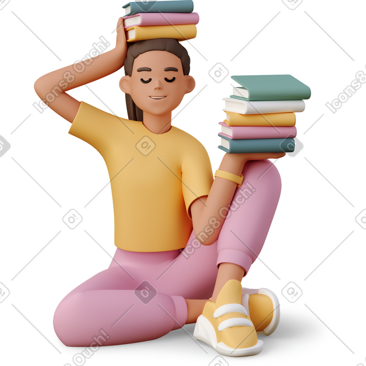 Illustration Girl with books dans le style 3D Casual life à télécharger aux formats PNG, SVG