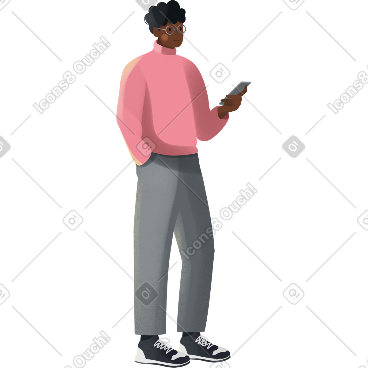 Shine スタイルの 電話で立っている若い男 のイラストをPNG、SVG形式でダウンロード