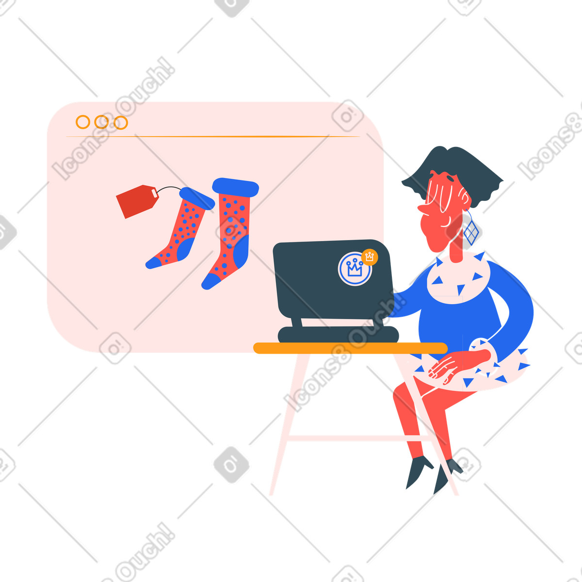 Man at computer buying socks online illustration in Kingdom style download in PNG, SVG