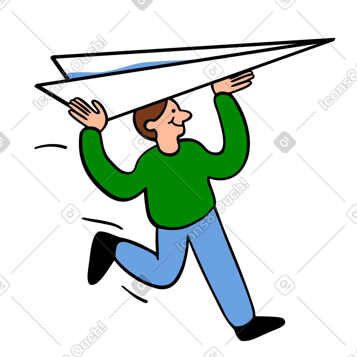 Man sending message with paper airplane illustration in Comic style download in PNG, SVG
