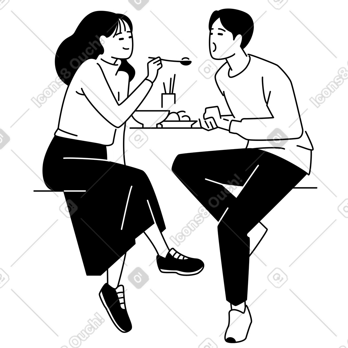 Ilustración Partners enjoying food, romantic dining en estilo Weekday a descargar en PNG y SVG