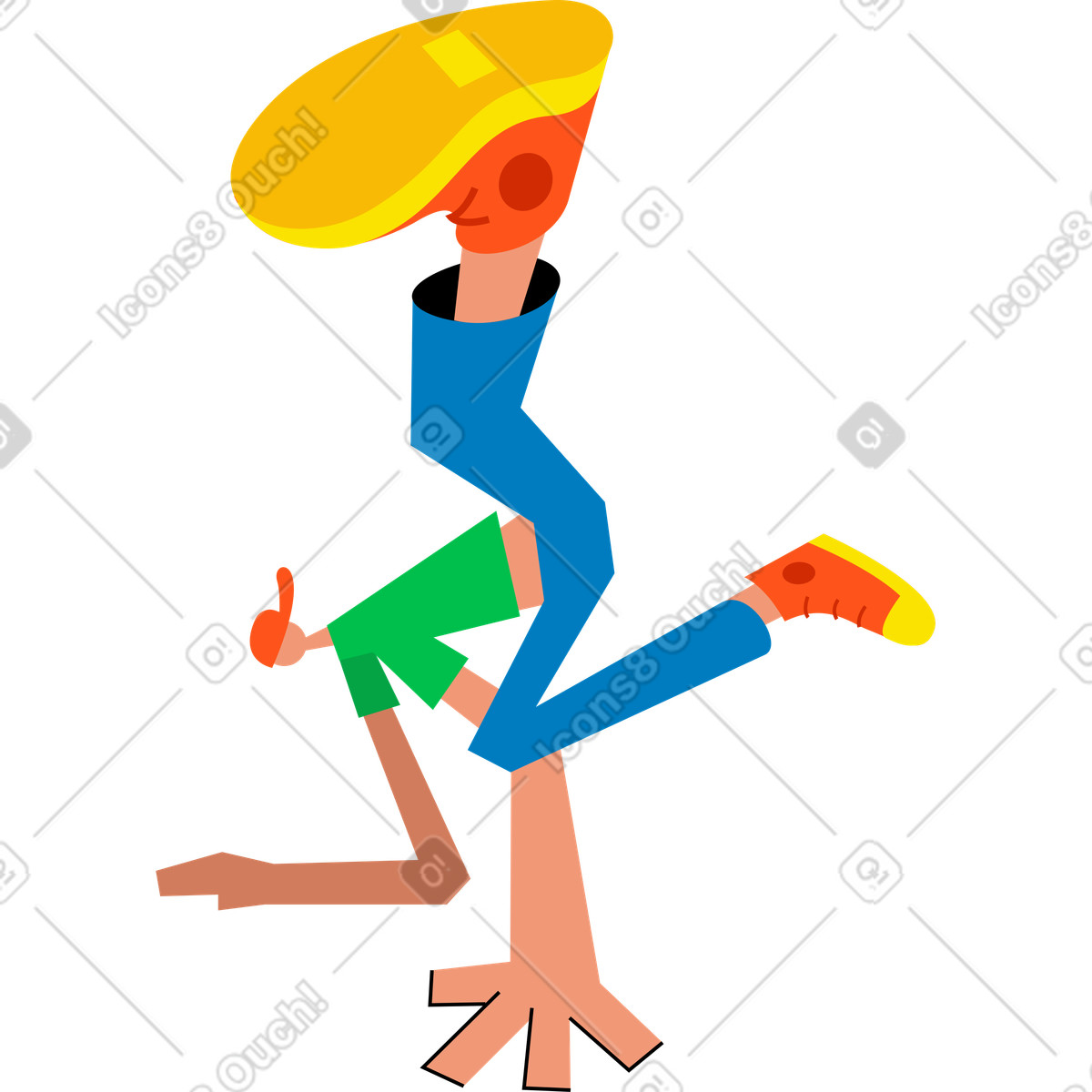Uomo che salta con un berretto illustrazione in stile Warp scarica in PNG, SVG