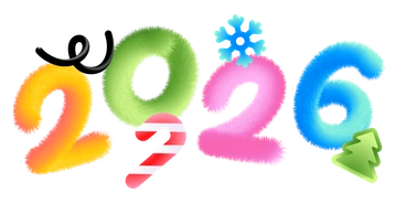 Colorful numbers 2026 with holiday decorations - Puffy style illustration