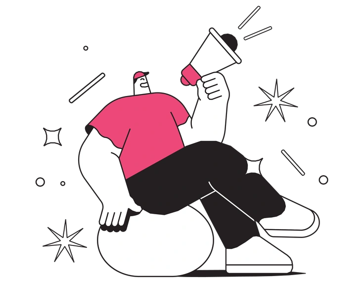 A person sitting and holding a megaphone - Dazzle Line style illustration