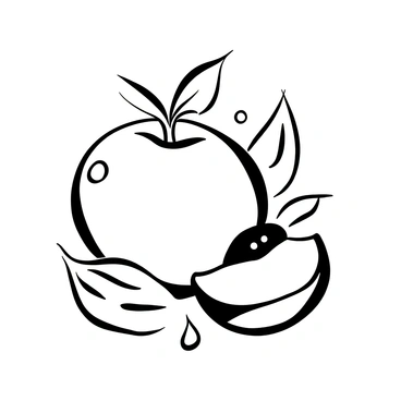 A ripe peach with a succulent bite taken out, with the remaining part showing its smooth skin and the exposed juicy flesh inside. The bite reveals the glistening, soft texture of the fruit, with drops of juice glistening on the surface. Surrounding the peach, there are a few scattered peach leaves, adding a touch of greenery to the composition.