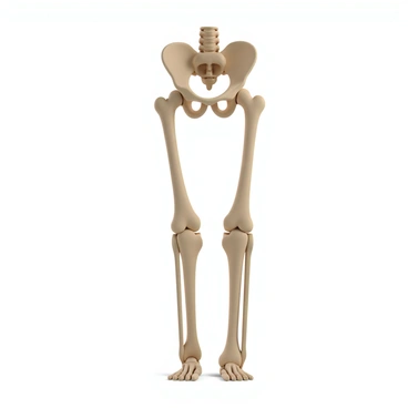 An illustration showing the bones that support bipedal locomotion in humans, like the pelvis and legs.