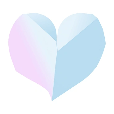 A large heart shape is clearly visible, crafted from a single sheet of smooth paper. The paper exhibits crisp creases and folds, showcasing intricate origami techniques. The heart has a vibrant gradient of pastel colors, transitioning smoothly from soft pink to light blue. The background features a subtle gradient that complements the heart, enhancing its delicate appearance. The heart is positioned at the center of the image, drawing attention to its detailed craftsmanship and elegant design.
