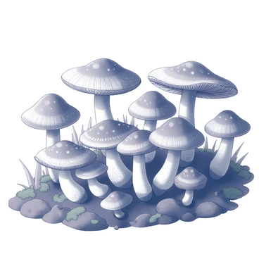 A forest floor covered with an assortment of mushrooms in various shapes