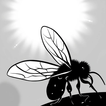 A close-up view of a carpenter bee's wing, showcasing intricate details and texture, illuminated by sunlight. The wing appears translucent, with fine veins clearly visible. The background is softly blurred, emphasizing the wing's delicate structure and the shimmering effect created by the sunlight. A hint of the bee’s body can be seen in the foreground, adding context to the scene.