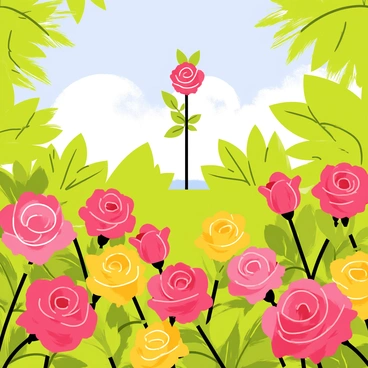 A rose garden in Lyon with the famous Floyd Rose sculpture in the background