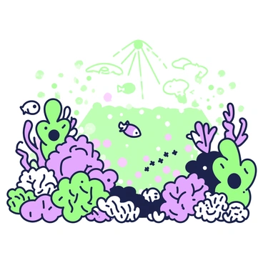 An underwater scene featuring star spren gently mingling among vibrant coral formations and various marine life. The coral displays intricate shapes and textures, creating a lively habitat. Schools of small fish dart around, their bodies shimmering as they swim through the water. The star spren, glowing softly, float gracefully amongst the corals, adding an enchanting element to the aquatic environment. In the background, larger fish can be seen gliding smoothly, surrounded by the bubbles rising from the ocean floor. Sunlight filters down from the surface, casting a delicate light over the entire scene.