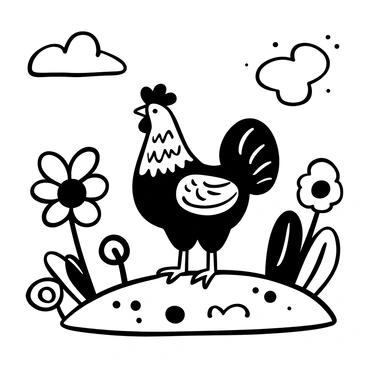 A whimsical painting of a hen with abstract, vibrant colors