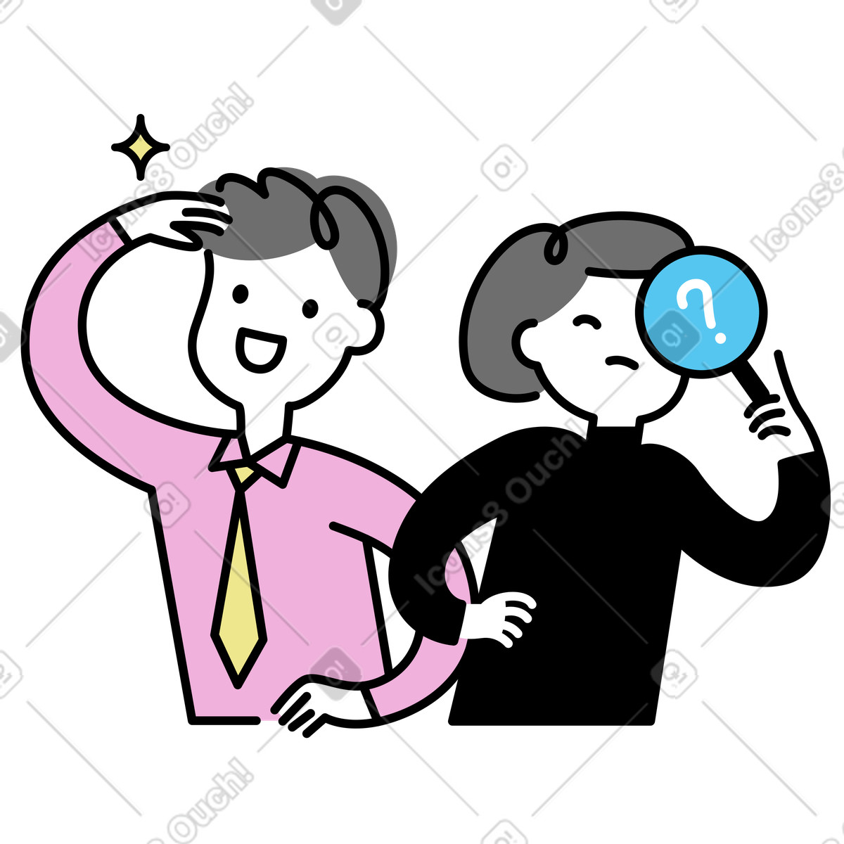 Colleagues searching with hand gesture, Decision making and teamwork illustration in PNG, SVG