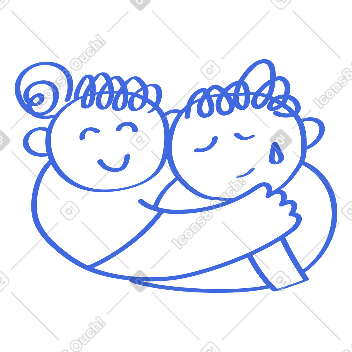 Illustration Hug embracing two characters comforting crying friend with tear dans le style Ballpoint Pen à télécharger aux formats PNG, SVG