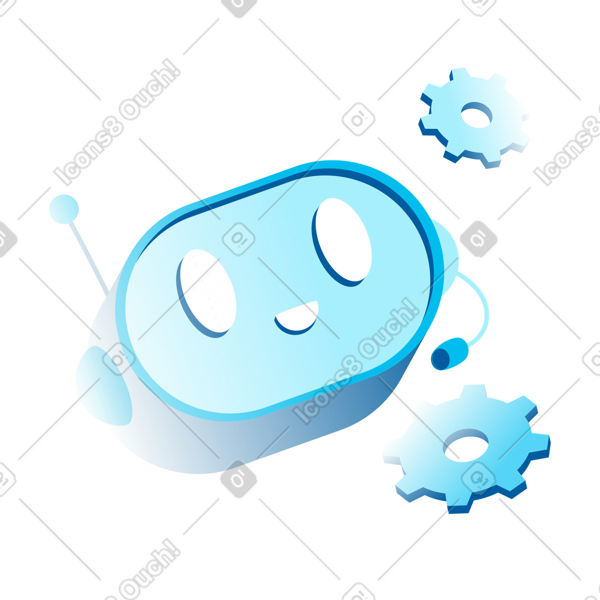 Smiling chatbot with headset and gears, Virtual agent for helpdesk solutions-Illustration im Icy-Stil als Download in PNG, SVG