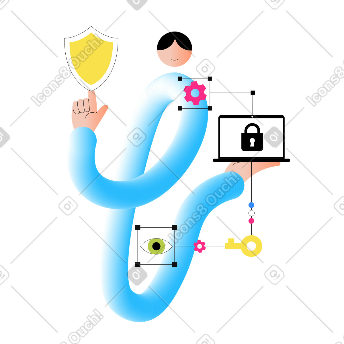 Illustration Homme travaillant avec la cybersécurité et protection des données dans le style Knotty à télécharger aux formats PNG, SVG