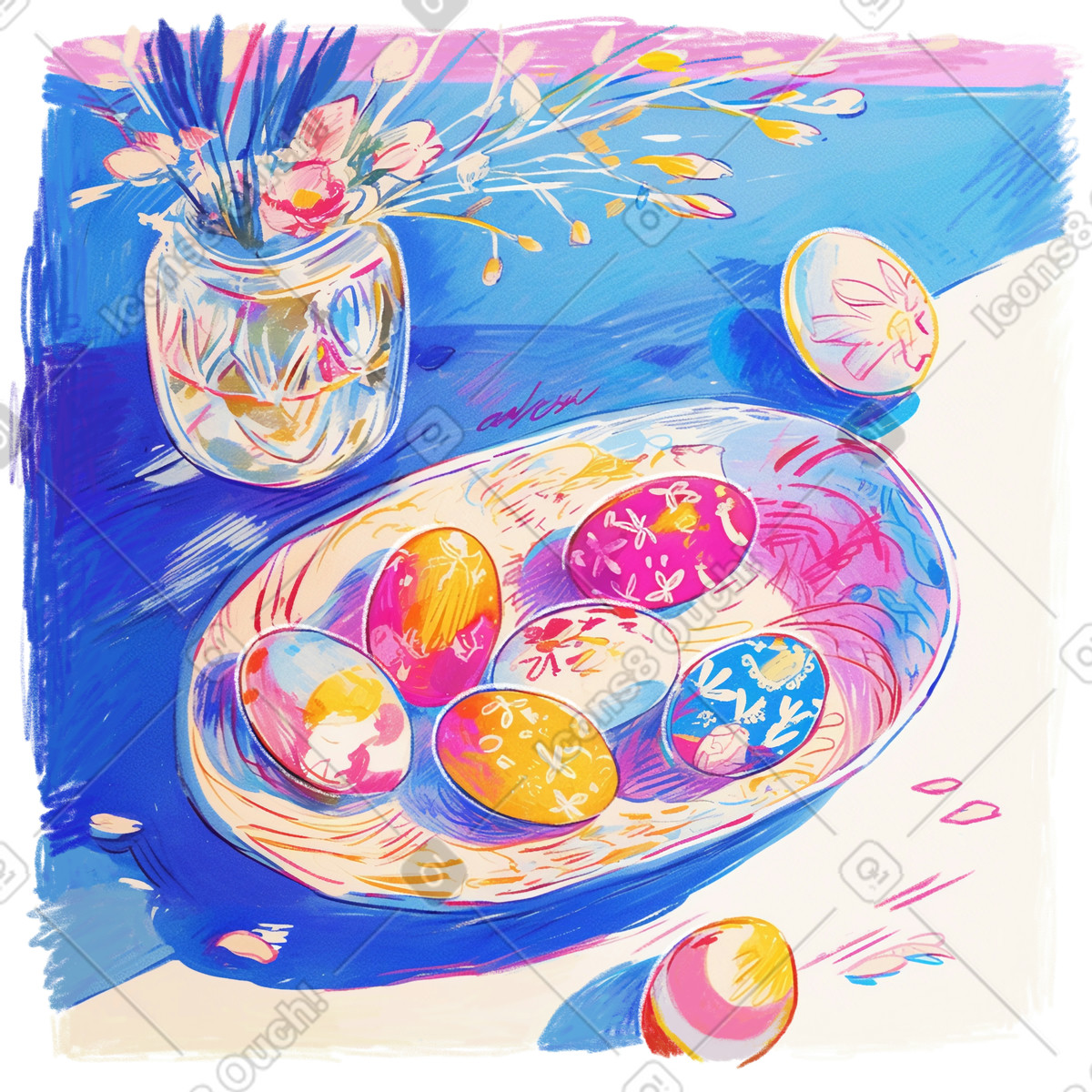 Ilustración Pencil drawing of painted easter eggs en estilo Fuchsia a descargar en PNG y SVG