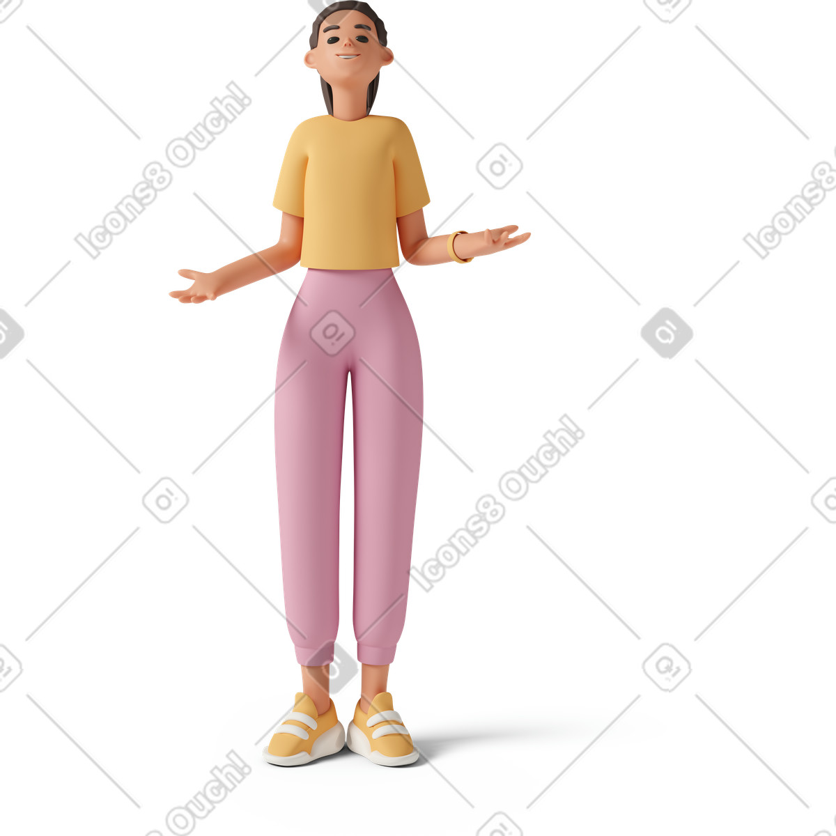 Illustration Young woman standing looking up dans le style 3D Casual life à télécharger aux formats PNG, SVG
