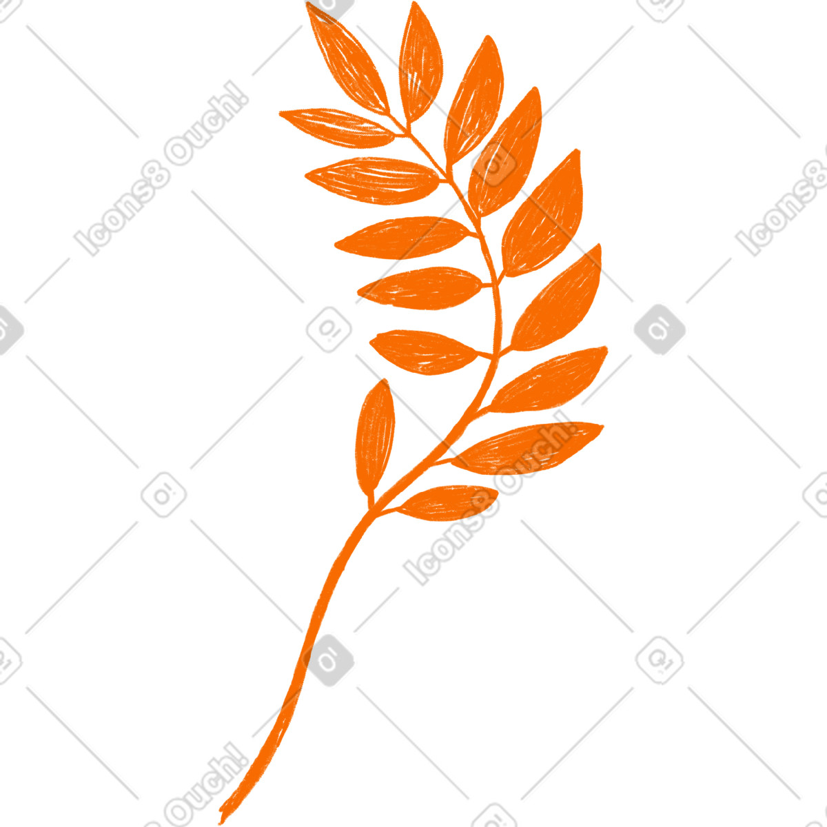 Orange branch with laurel leaves illustration in Biro style download in PNG, SVG