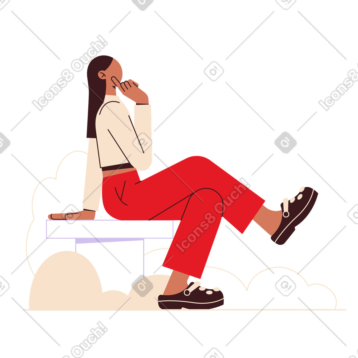 Sitting in thoughts on bench, Personal reflection and inspiration illustration Folks style download PNG, SVG