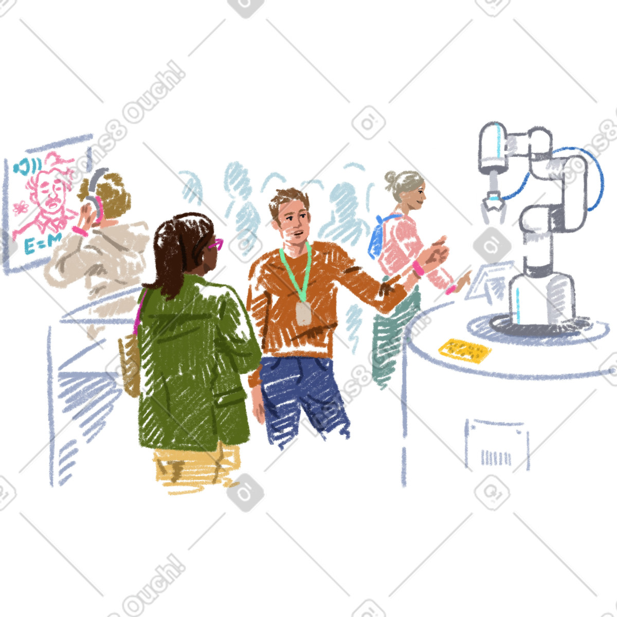 People at the technology exhibition-Illustration im Sketchbook-Stil als Download in PNG, SVG