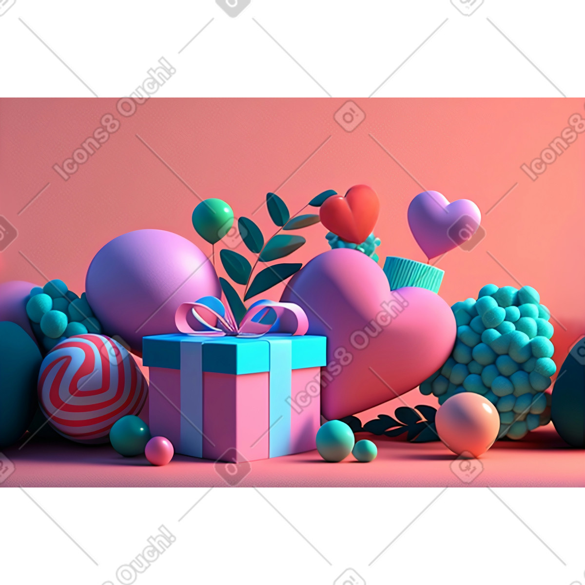 Priorità bassa di giorno biglietti s. valentino 3d con il contenitore regalo ed i cuori illustrazione in stile Experimental scarica in PNG, SVG
