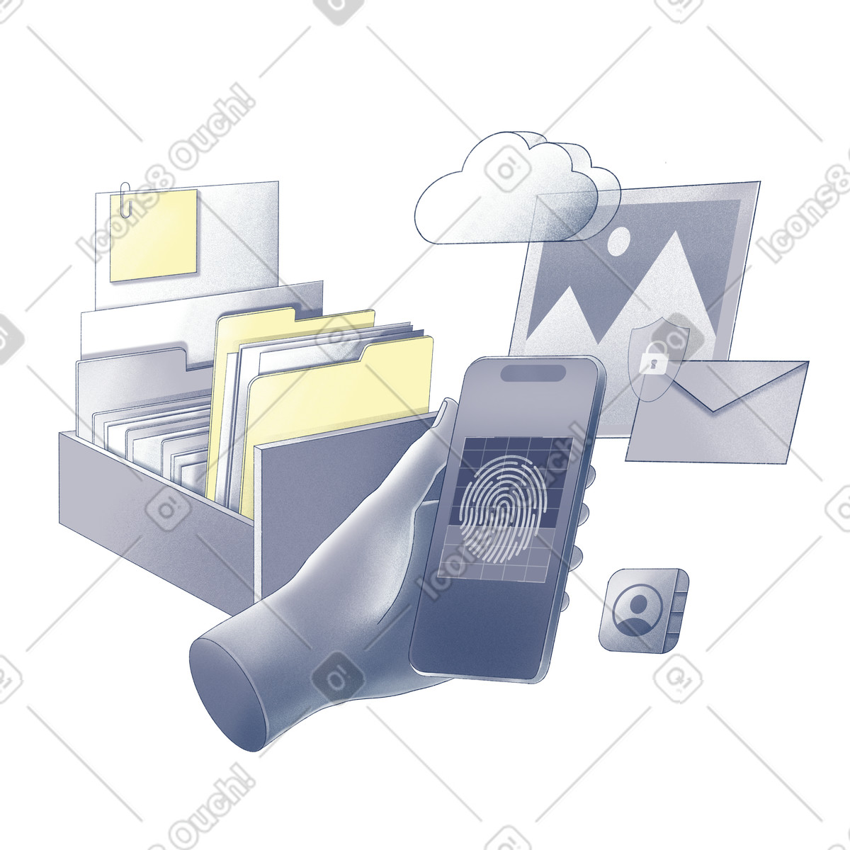 Data protection and fingerprint authentication illustration in Haze style download in PNG, SVG