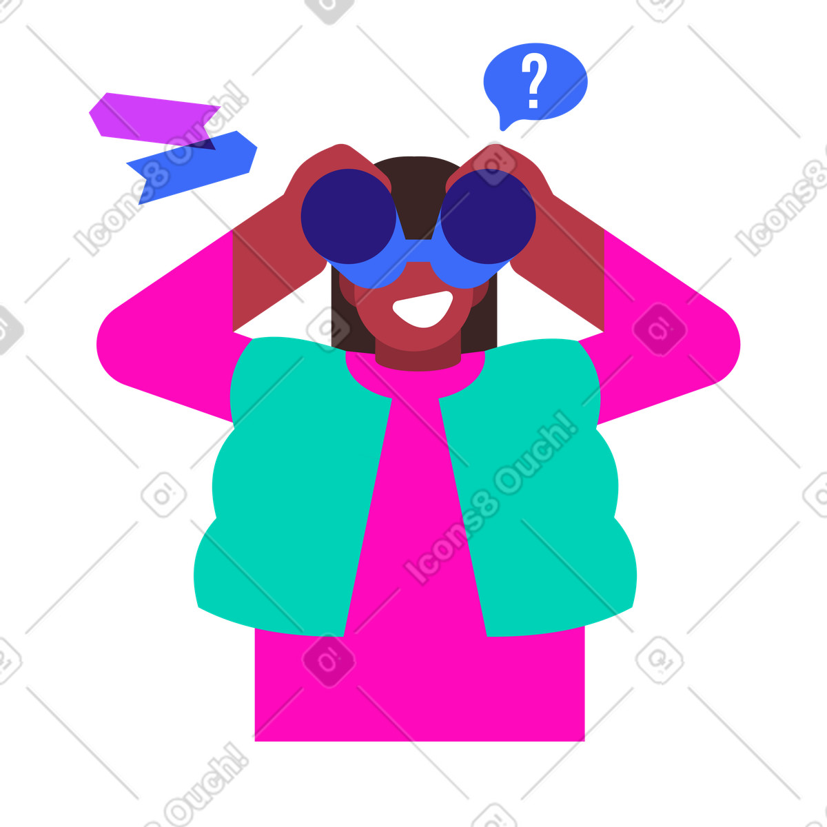 Illustration Trouver de nouvelles directions avec des jumelles dans le style Basic à télécharger aux formats PNG, SVG