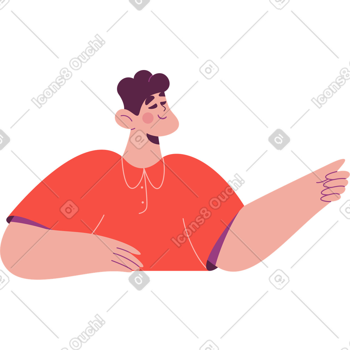 Illustration La moitié d'un homme pointant avec sa main dans le style Sammy à télécharger aux formats PNG, SVG