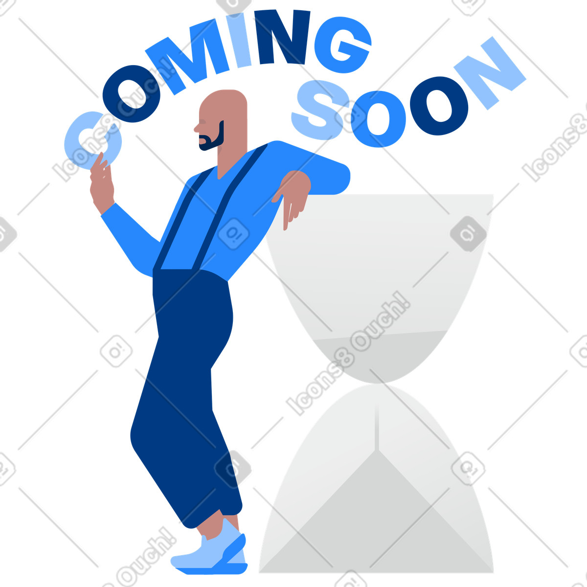 Ilustração de Waiting next to hourglass, coming soon concept and pre-launch promotion em no estilo Urban para baixar em PNG, SVG