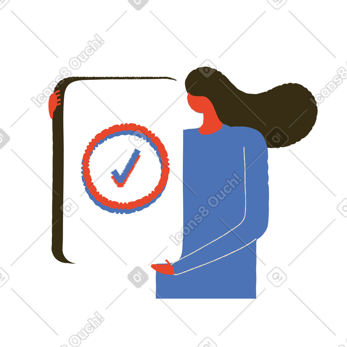Circled checkmark on board, Task accomplishment or approval concept illustrazione in stile Bermuda scarica in PNG, SVG