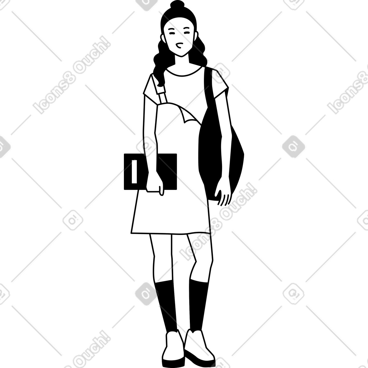 Giovane donna con un taccuino e una borsa illustrazione in stile Weekday scarica in PNG, SVG