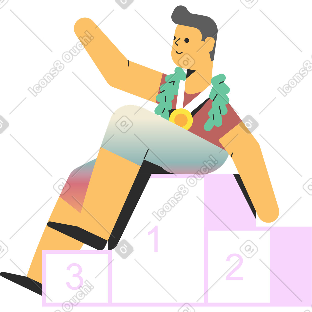 Marginalia スタイルの Man sitting on winner podium and waving hand のイラストをPNG、SVG形式でダウンロード