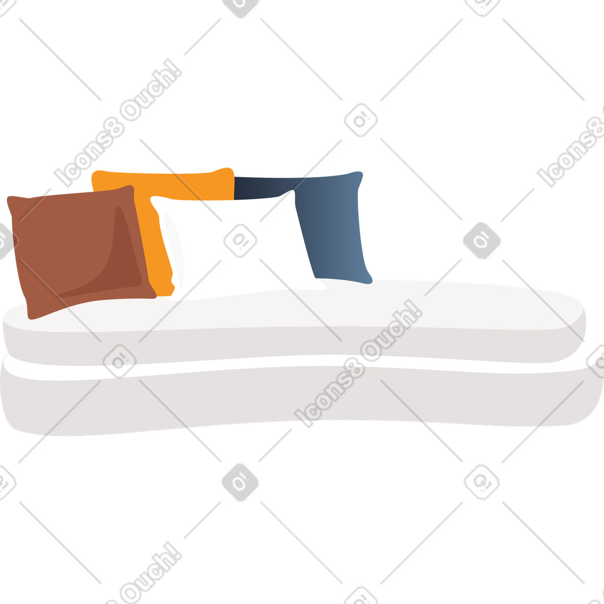 White sofa with multicolored cushions illustration in Vivid style download in PNG, SVG