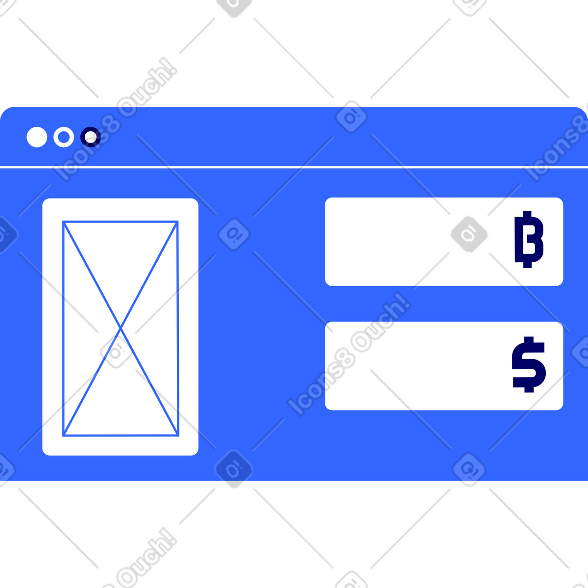 Ilustração de Janela do navegador com sinais dólar e bitcoin em no estilo Lounge para baixar em PNG, SVG
