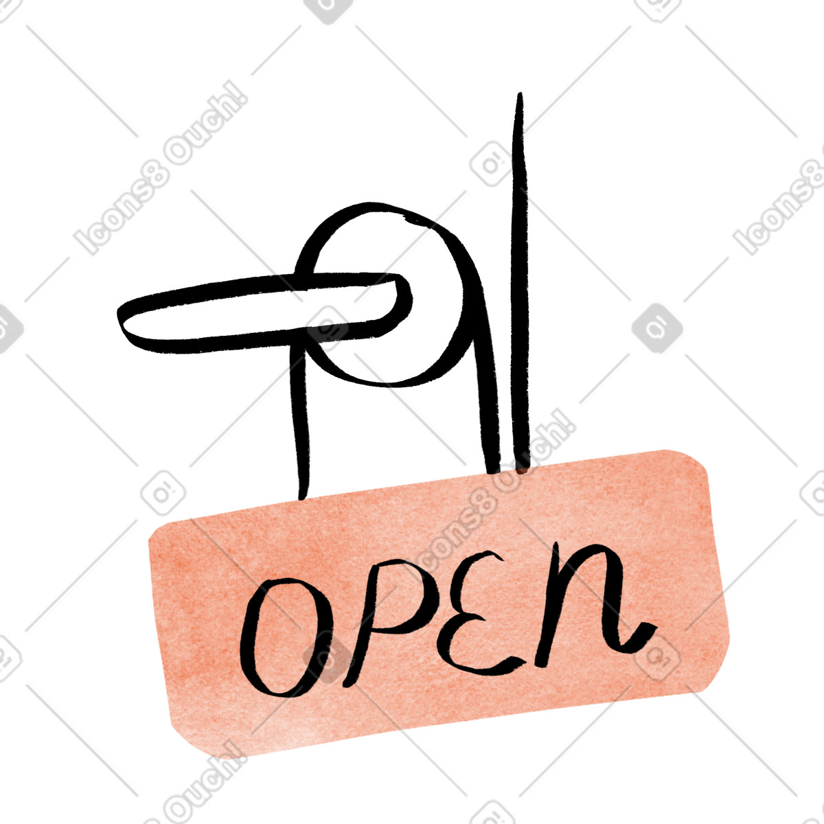 Open sign on door handle, business and accessible for customers animated illustration in Hand-drawn animation style download in GIF, Lottie (JSON), AE