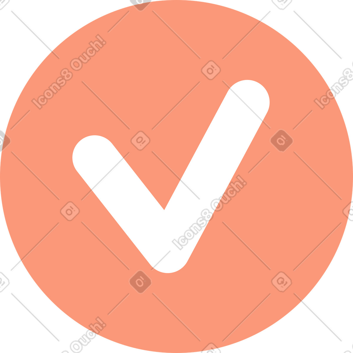 White checkmark in an orange circle illustration style download PNG, SVG