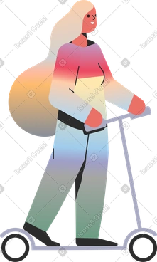 Girl a walk with a scooter PNG, SVG