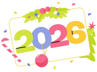 Colorful numbers 2026 with festive decorations - Juicy style illustration
