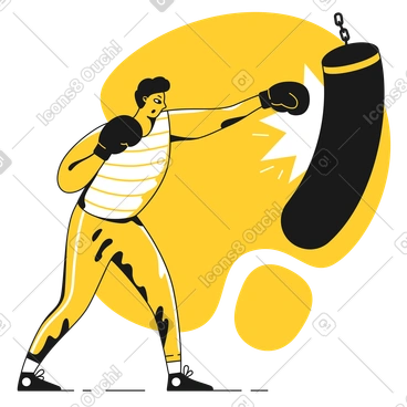 Un boxeur puissant frappe un sac de frappe PNG, SVG