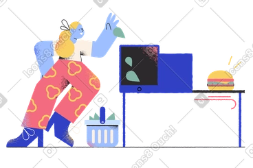 Woman synthesizing an organic burger PNG, SVG