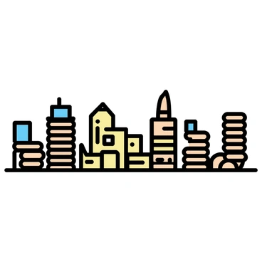 A city skyline where all the buildings are made from pennies stacked high.