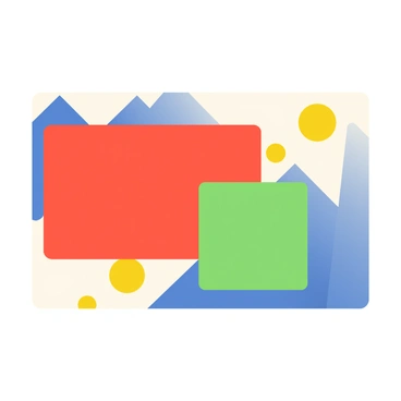 A national flag is composed of various abstract geometric shapes in bold colors. The background features a large red rectangle, symbolizing strength. Overlaid are blue triangles pointing upwards, representing aspiration, and yellow circles scattered across the surface, symbolizing unity. In one corner, a green square is prominently displayed, contrasting with the vibrant colors around it. The overall arrangement of shapes is dynamic, conveying movement and energy. The edges of the flag are neatly finished, and the design is centered within an imaginary border, showcasing its significance.