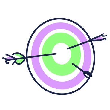 An archery target is positioned prominently in the center of the image. The target consists of concentric circles, with a clear bullseye in the middle. Surrounding the bullseye, several arrows are lodged in various positions, indicating missed goals. Some arrows are skewed at sharp angles, while others are slightly closer to the outer rings. The background is a plain backdrop that allows the target and arrows to stand out sharply, creating a focus on the theme of missed opportunities in archery.