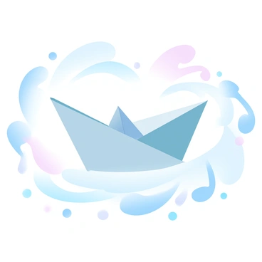 A paper boat is gently gliding through a sea of swirling music notes. The waves created by the notes are flowing in various sizes and shapes, adding a sense of movement around the boat. The paper boat has delicate folds and creases, showcasing its fragility. The music notes are depicted in intricate patterns, intertwining with the water to create a harmonious scene. The overall composition conveys a sense of exploration and the fusion of sound with the visual journey.